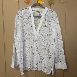 Zara White eyelet embroidered lace with white trim tunic size large